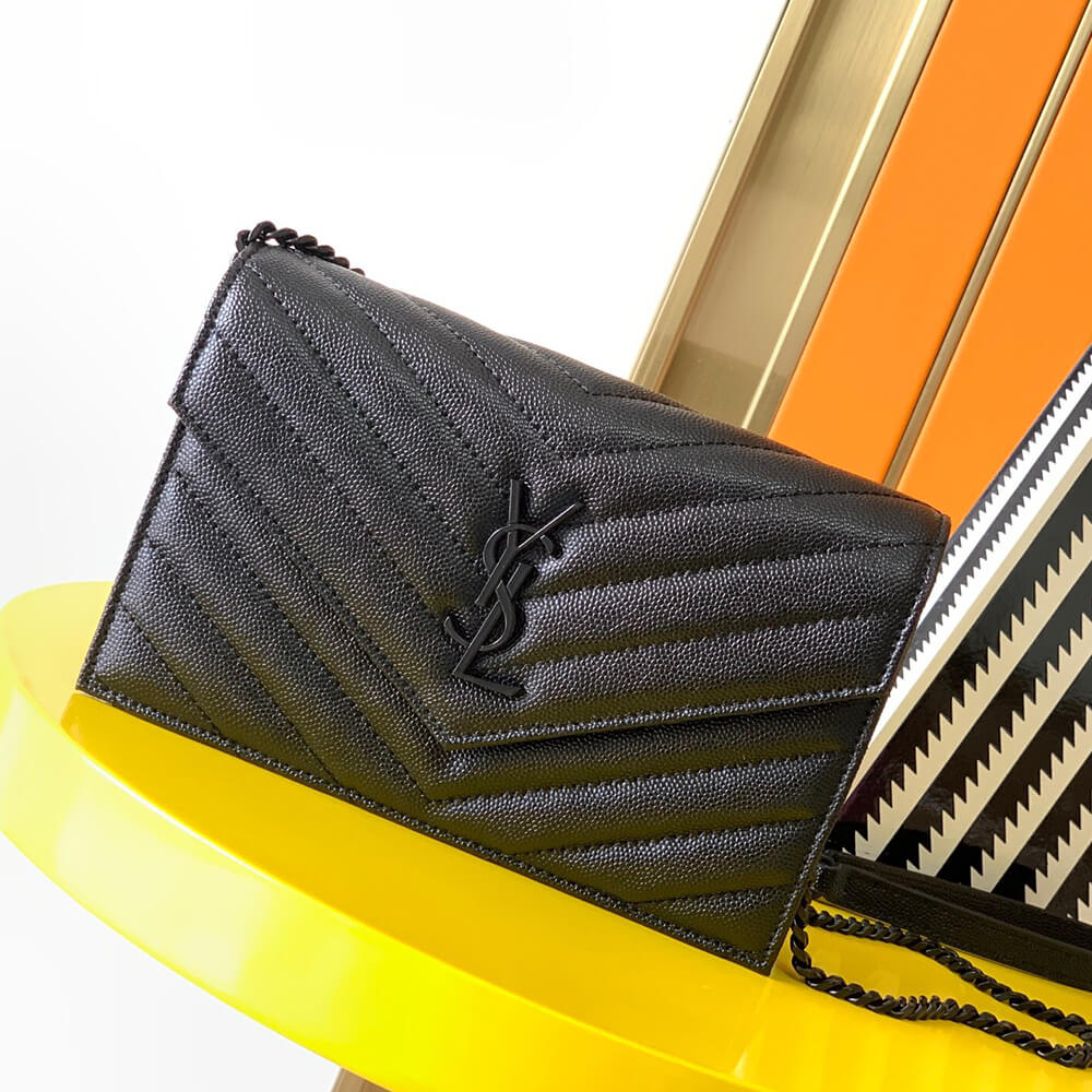 YSL cassandre envelope chain wallet in grain de poudre leather(High-end Grade)