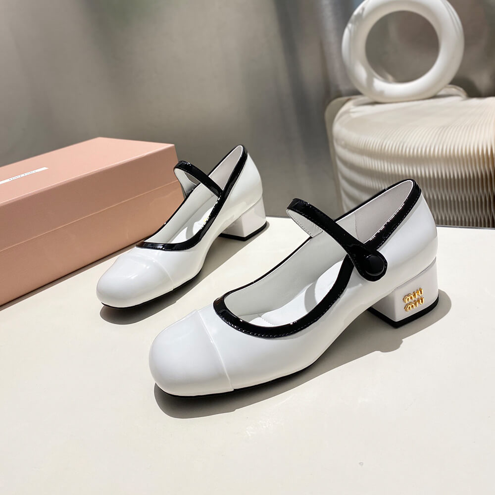 MiuMiu Two-tone patent leather Mary Jane pumps