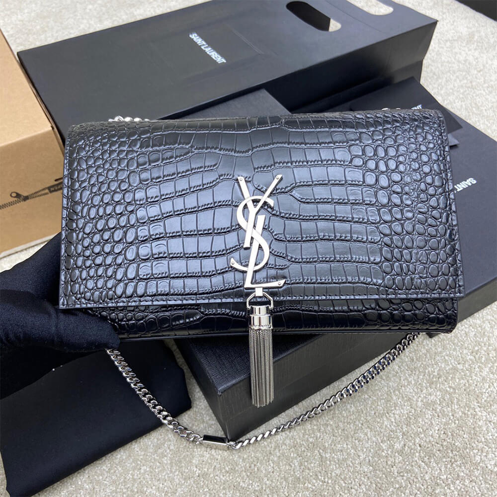 YSL kate medium tassel in crocodile-embossed leather