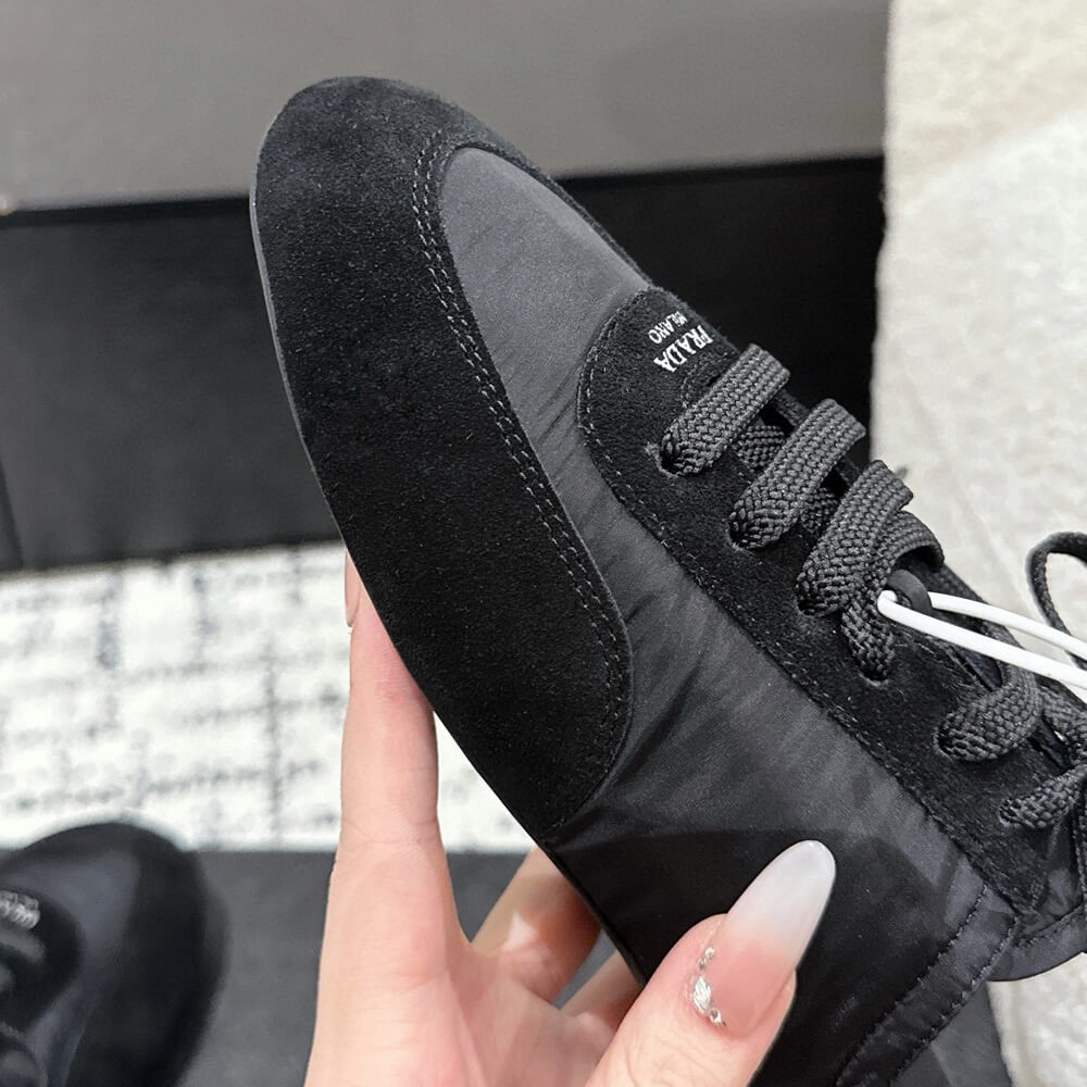 PRADA Collapse Re-Nylon and suede mules