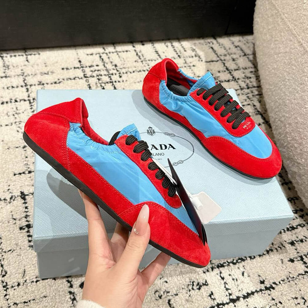 PRADA Collapse Re-Nylon and suede elasticized sneakers
