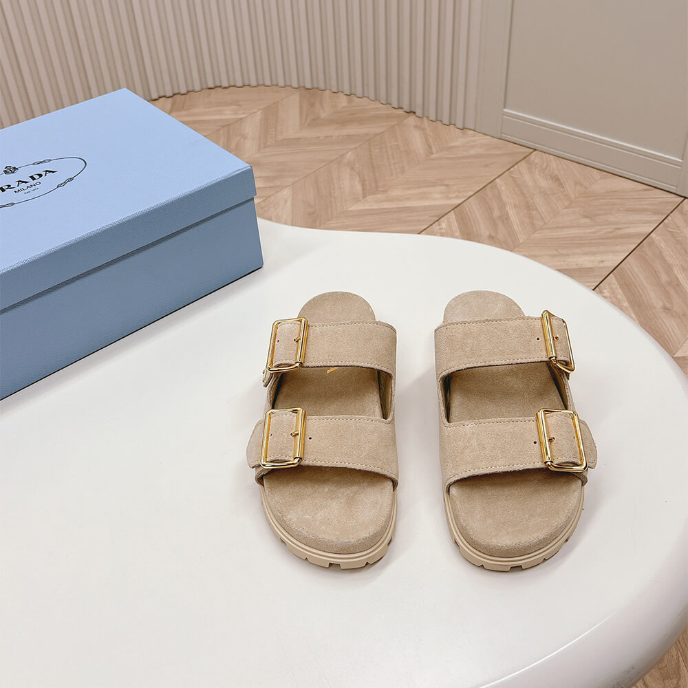 PRADA Suede strap slides