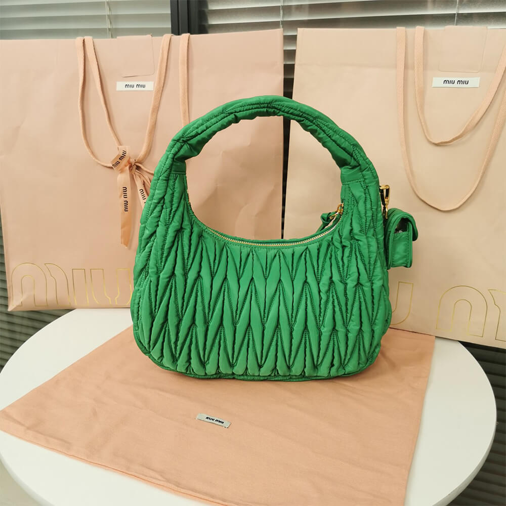Miu Wander matelasse regenerated nylon hobo bag
