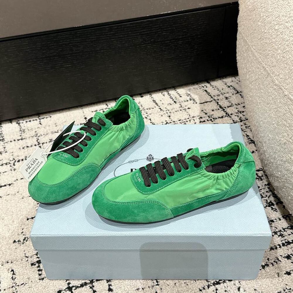 PRADA Collapse Re-Nylon and suede elasticized sneakers