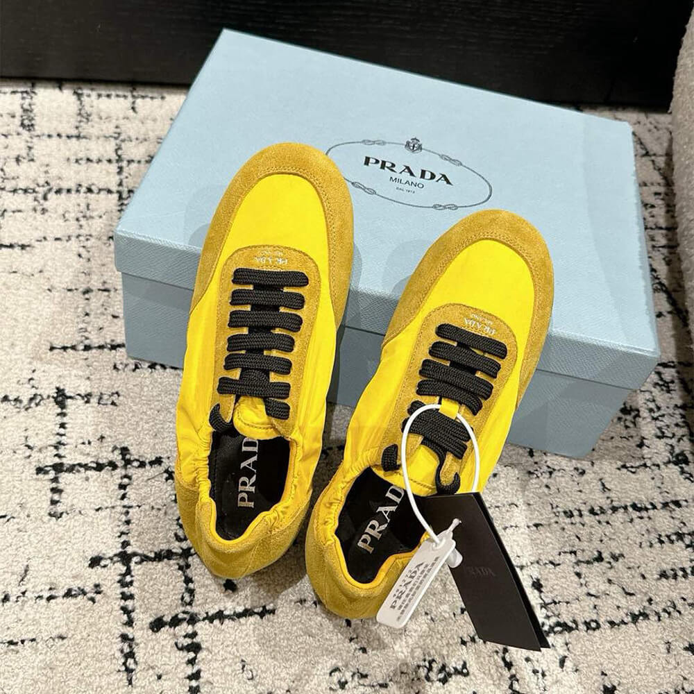 PRADA Collapse Re-Nylon and suede elasticized sneakers