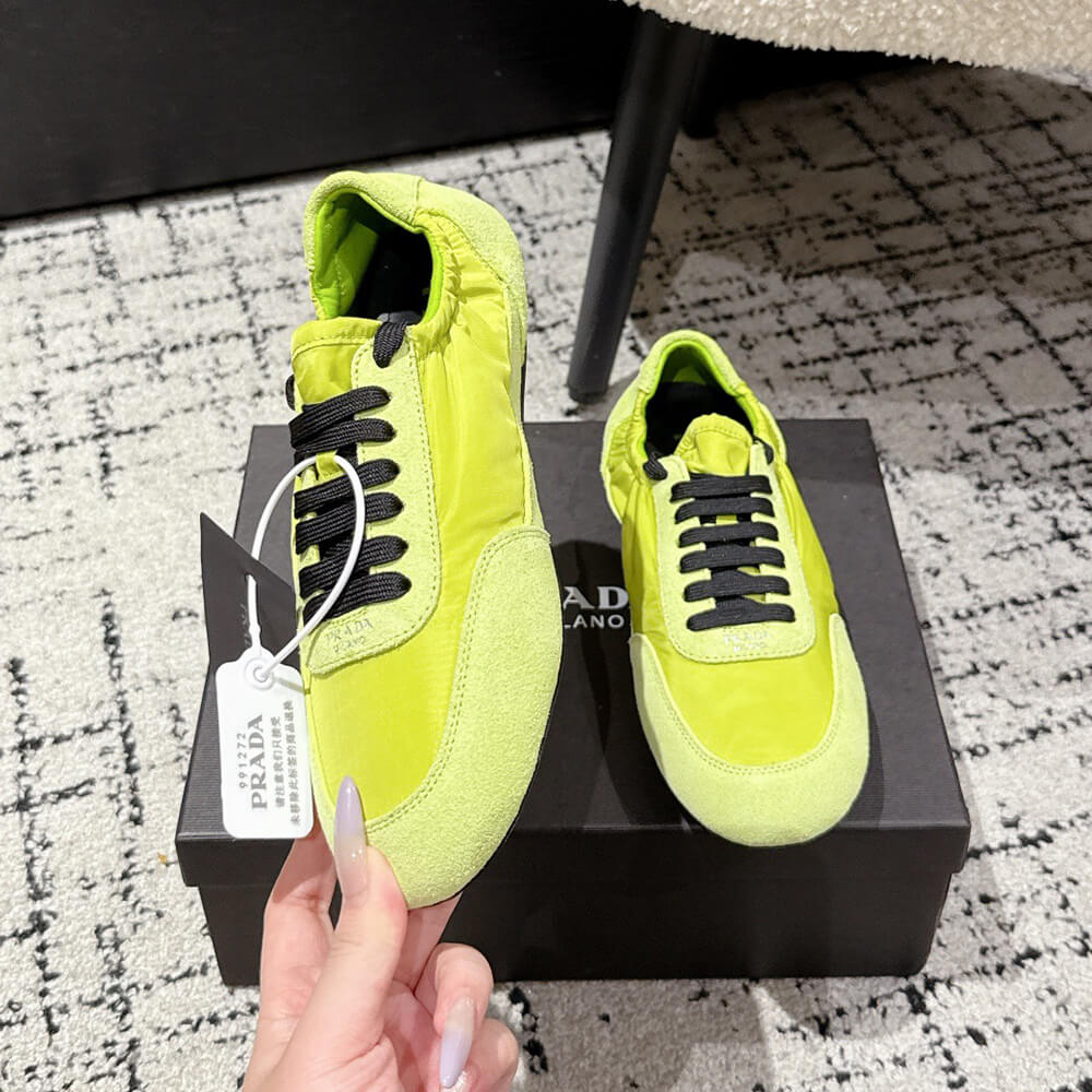 PRADA Collapse Re-Nylon and suede elasticized sneakers